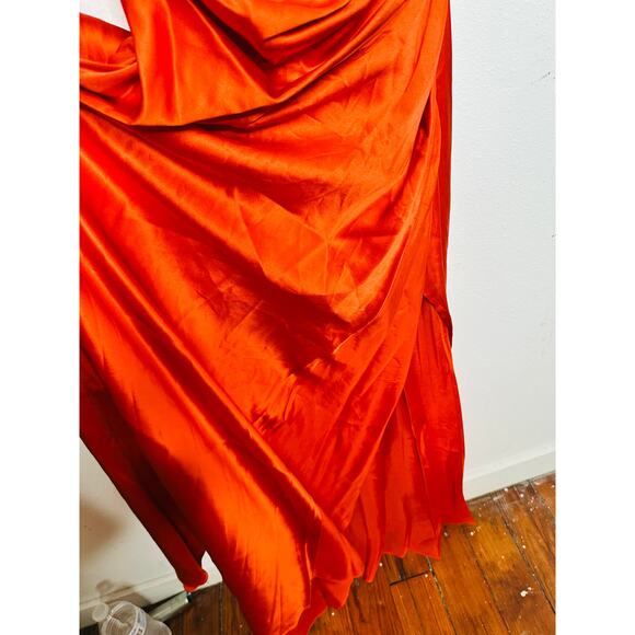 THE SEI Poppy Orange Asymmetric Cut Out Bodice High Waist Wrap Skirt Dress sz 8 - Picture 8 of 13